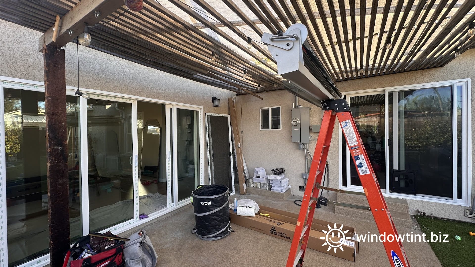 Residential sliding glass door window tinting in Marina del Rey CA with dual reflective film that reduces heat and glare while maintaining clear interior views and exterior privacy.