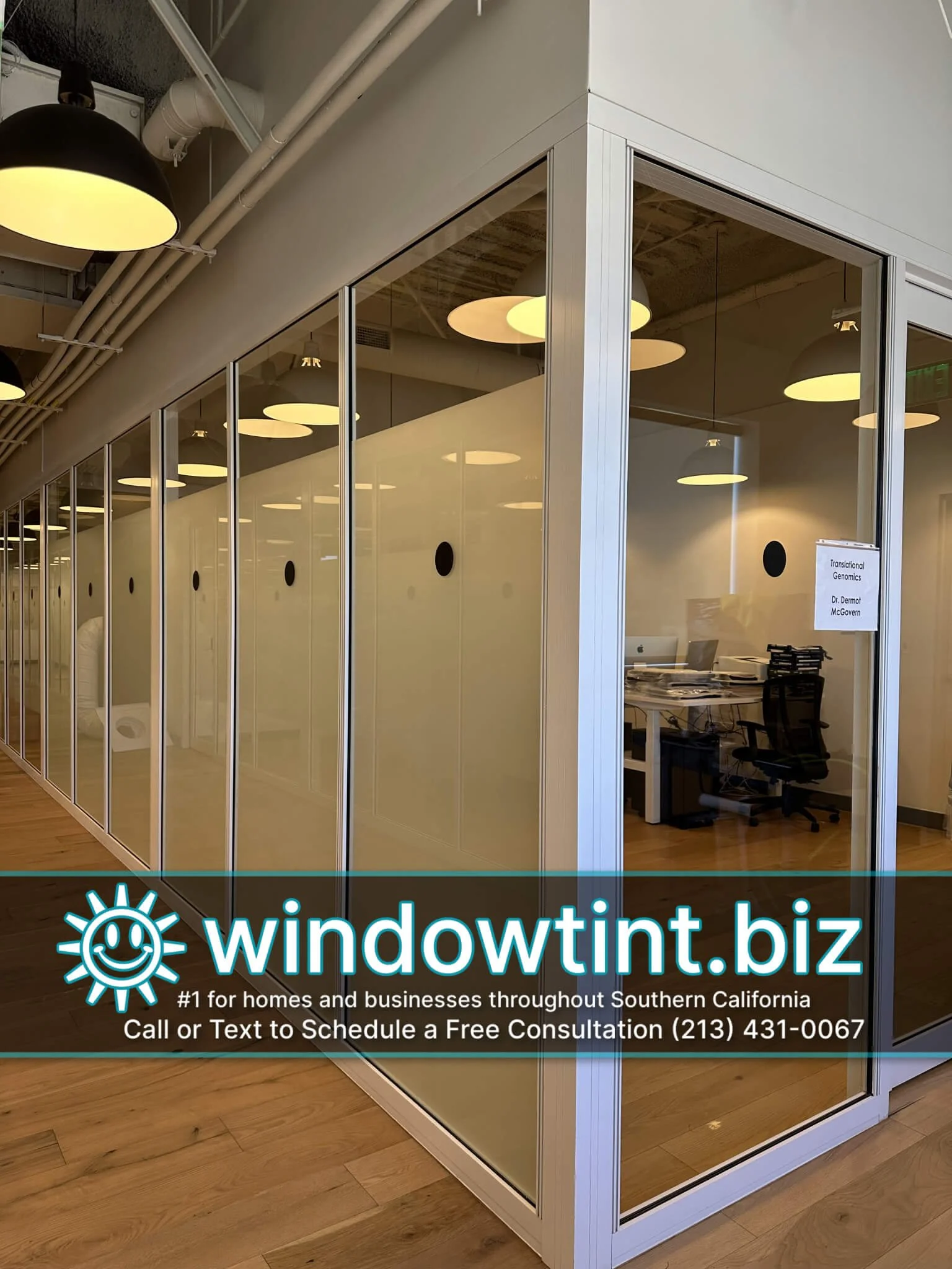 Privacy frost on commercial glass walls at Cedars-Sinai providing a clean, professional look with increased privacy.