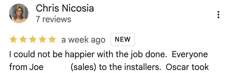 Google review by Chris Nicosia, rated five stars. Exact excerpt is provided below.