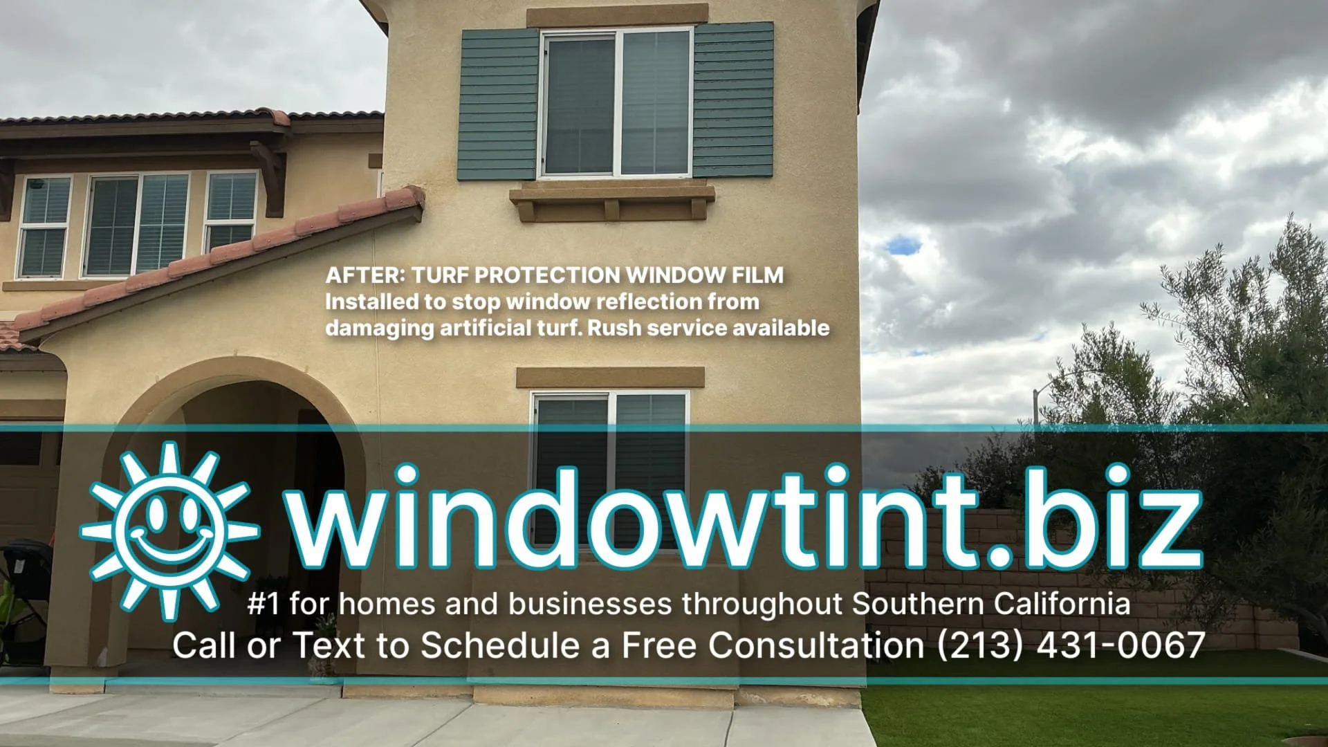 Southern California residential window tinting project to reduce artificial turf reflection damage