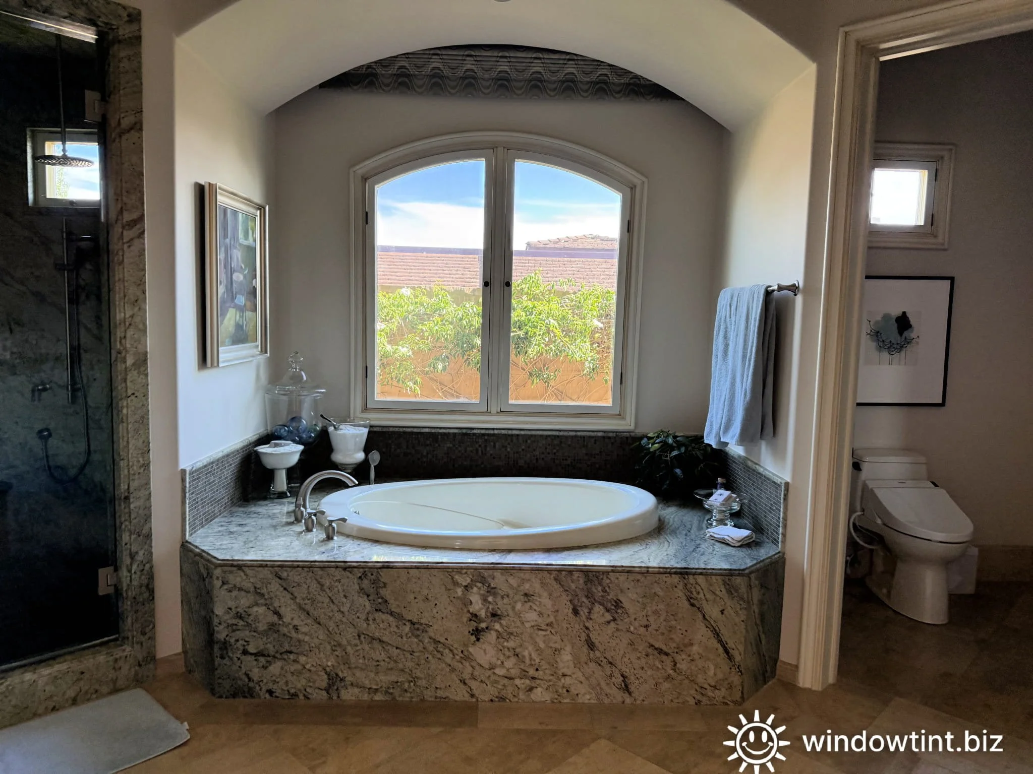 Dana Point home with window featuring clear security window film for home protection, break-in resistance, and glass safety while maintaining natural light