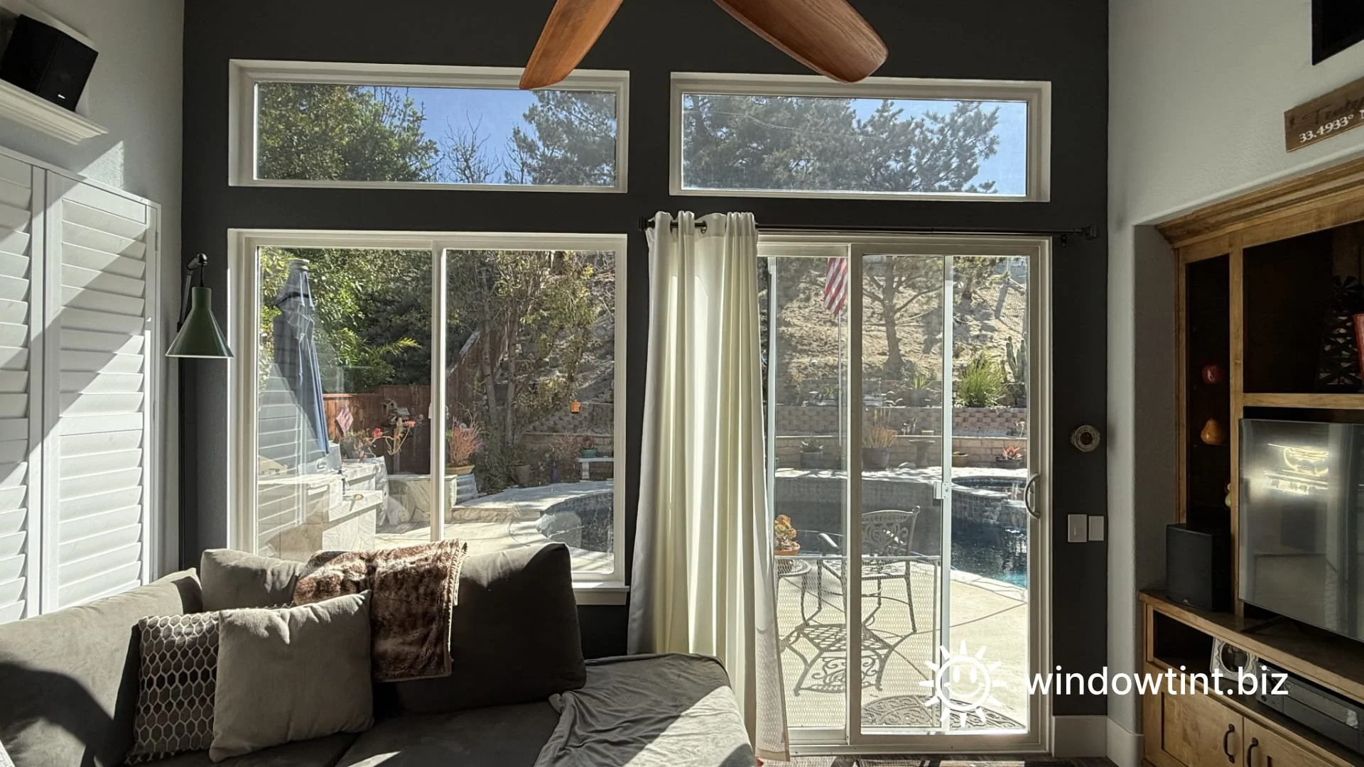 Clear residential window film installed in Temecula CA living room to reduce heat and glare without darkening the windows