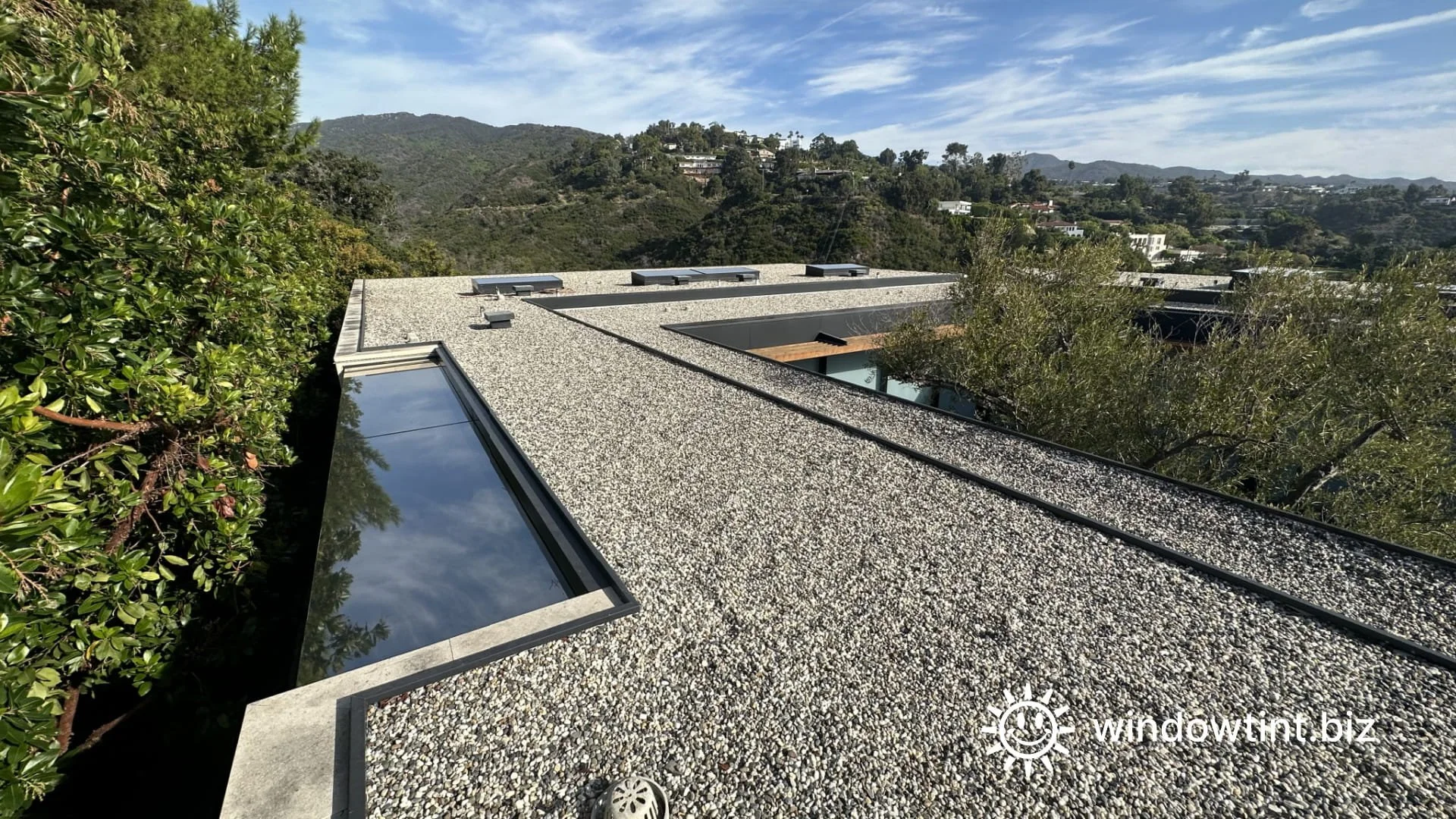 Frosted skylight window film installed in a Los Angeles home to diffuse sunlight, reduce glare, and improve indoor comfort.