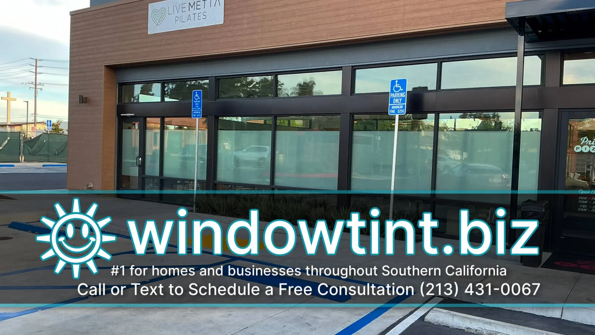 48-inch frosted privacy band installed across Pilates studio windows for added privacy.
