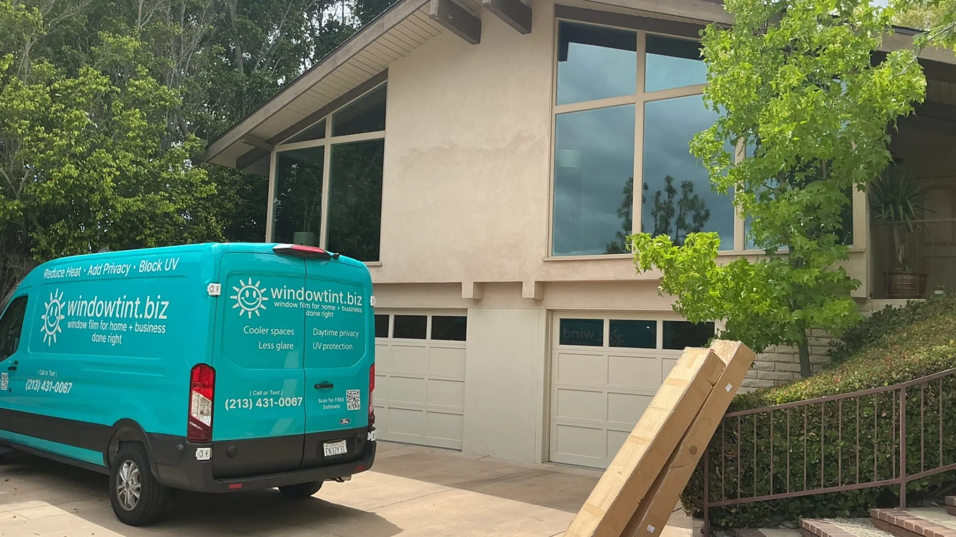 Orange County home window tinting project with Huper Optik Select Sech installed on large residential windows