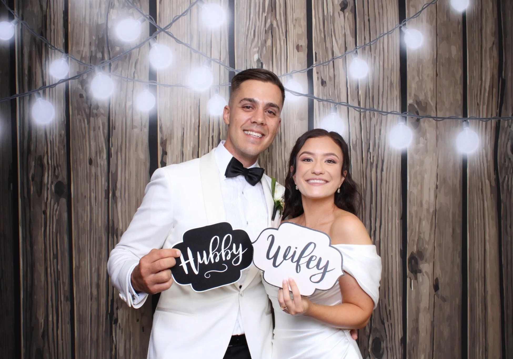 Wedding photo booth backdrop. Wooden fairy lights backdrop