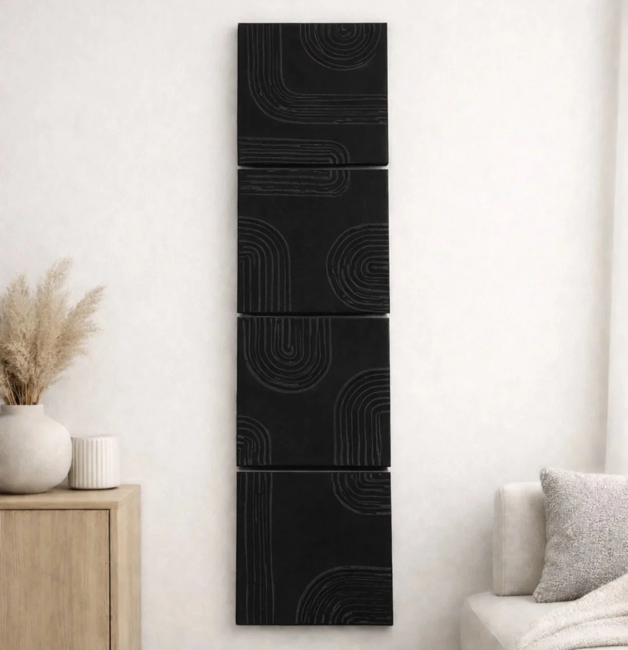 Black 3D Wall Art Minimalist Textured Canvas