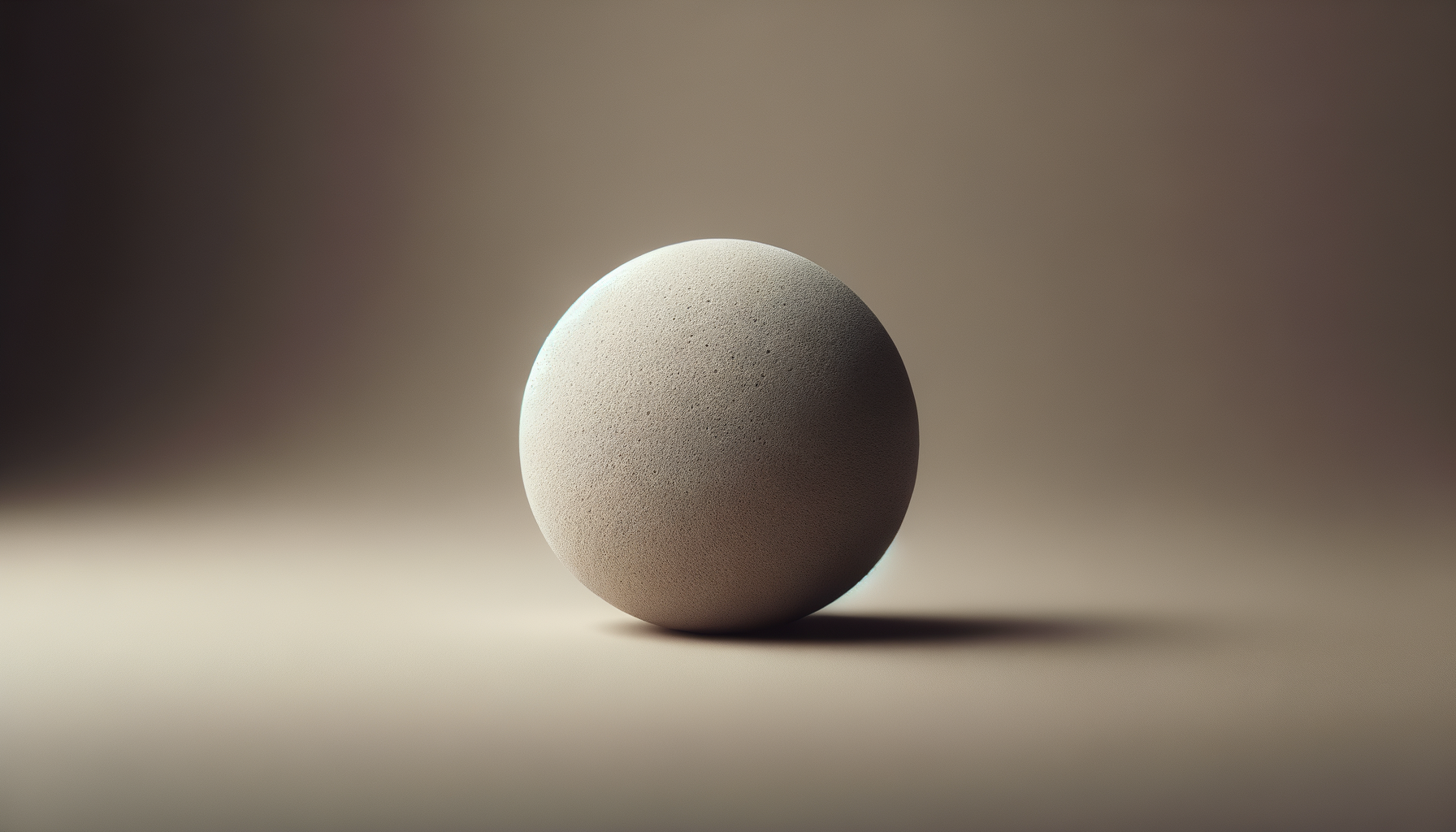 A smooth, round, beige-colored sphere with a textured surface, casting a shadow on a beige background.
