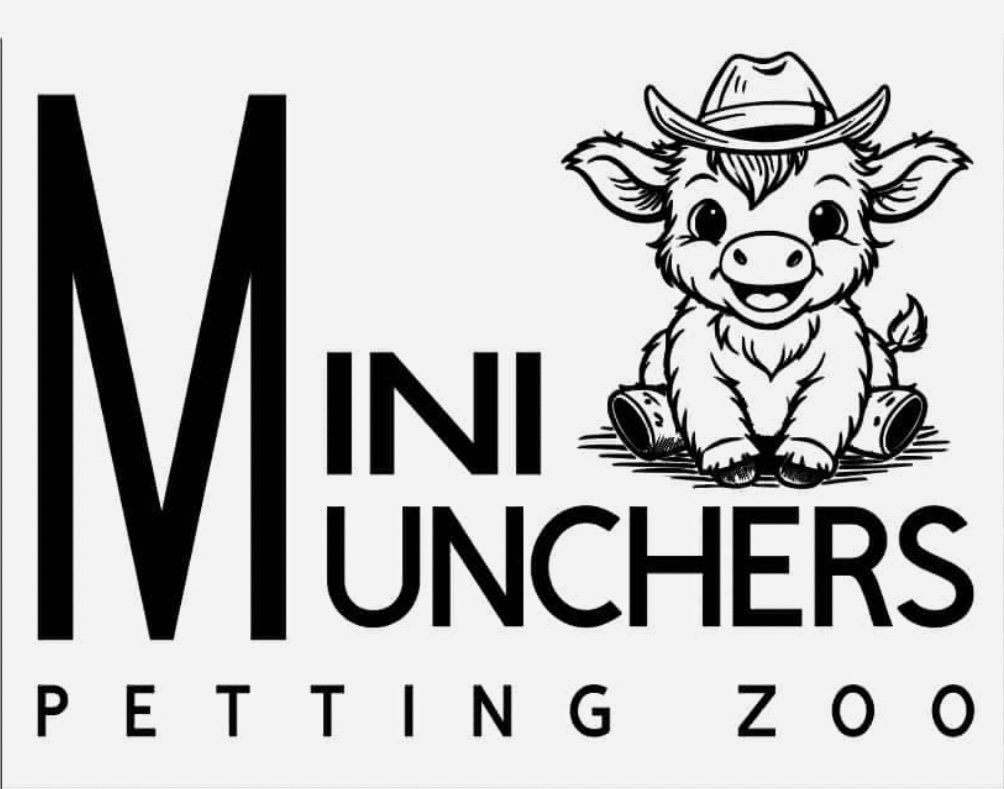 Logo for Munchers Petting Zoo featuring a cute cartoon pig wearing a cowboy hat.