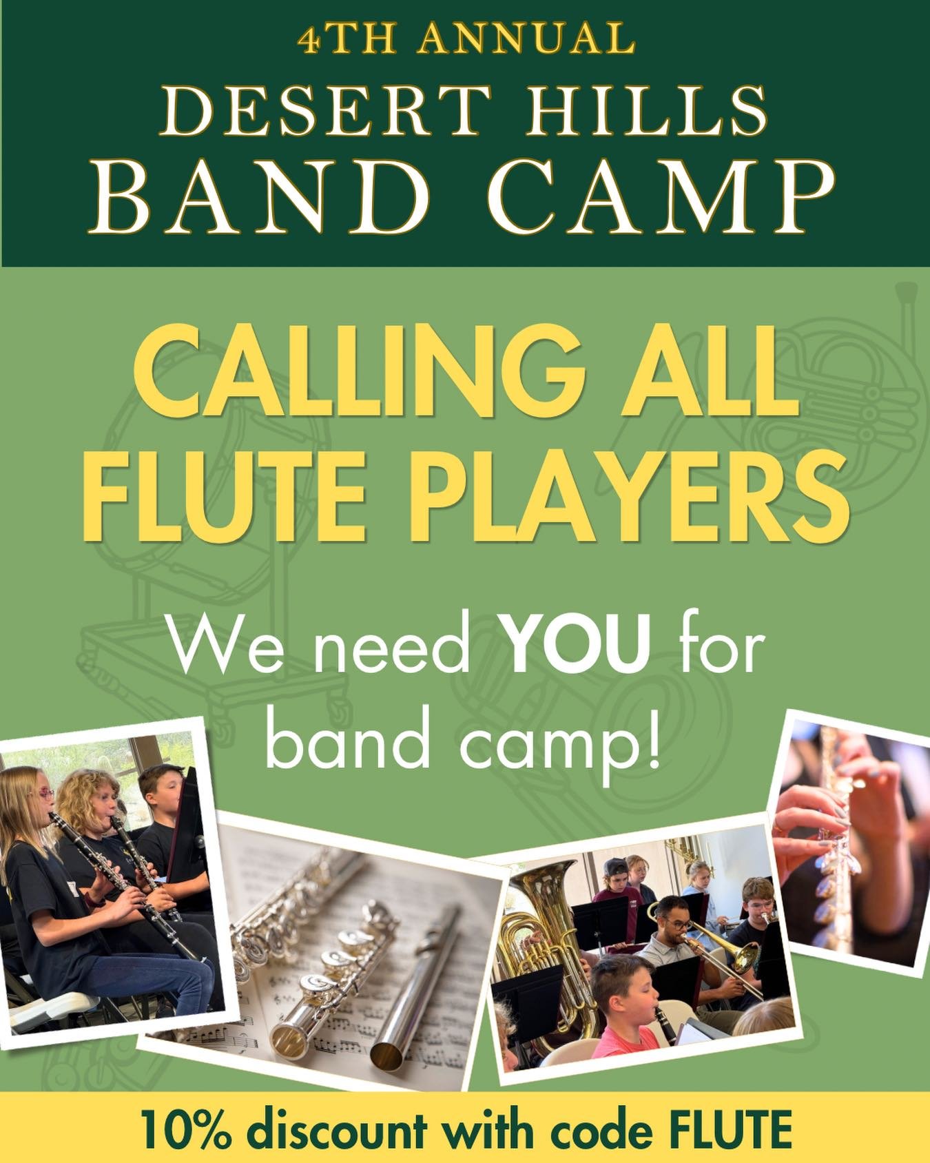 BAND CAMP is in one week! And we have a few spots left in our flute section! If you play flute, we personally invite you to come join us for a week of thrilling music making fun. Flutists, type FLUTE when you are checking out for 10% off the FULL-DAY