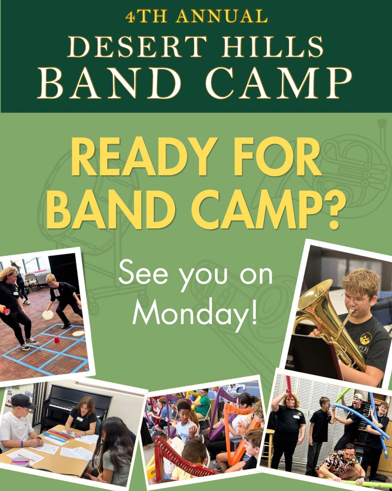 Are you ready? ARE TOU EXCITED??? We sure are! Band Camp is finally here! We look forward to meeting new and old friends on Monday. Late registration is STILL open so if you&rsquo;ve been on the fence about whether or not to join, just go register no