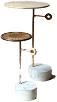Modern multi-tiered side table with wooden and marble elements