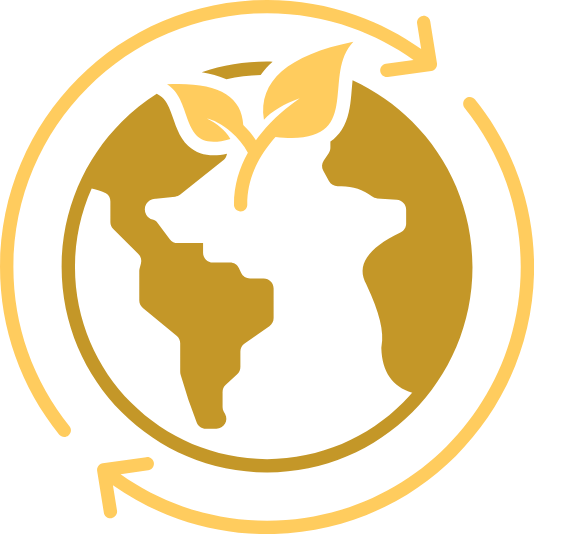 Earth with a leaf growing from the top and circular arrows around it, symbolizing environmental sustainability and conservation.