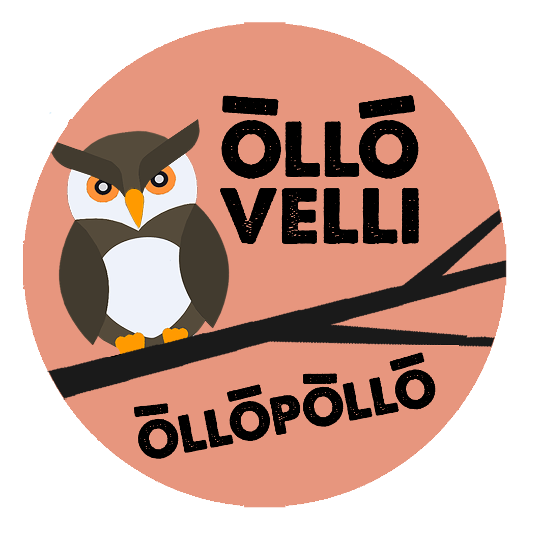 Piirros pöllöstä ja teksti, jossa sanotaan 'ÖLÖ VELLI' ja 'ÖLÖPÖLÖ'.