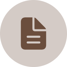 A brown circular icon with a background pattern and a coffee cup symbol in the center.