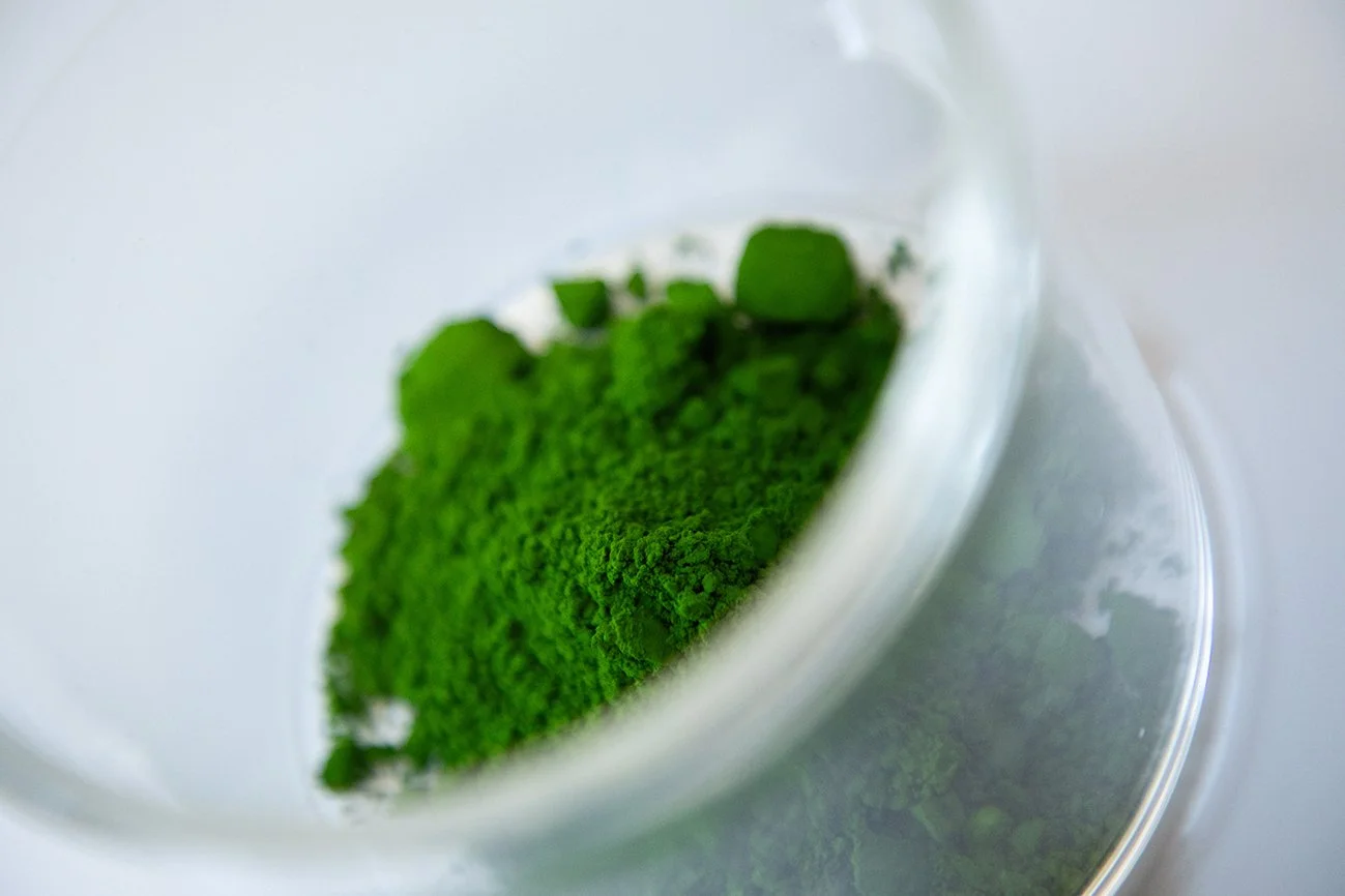 Close-up of green powdered Forc3