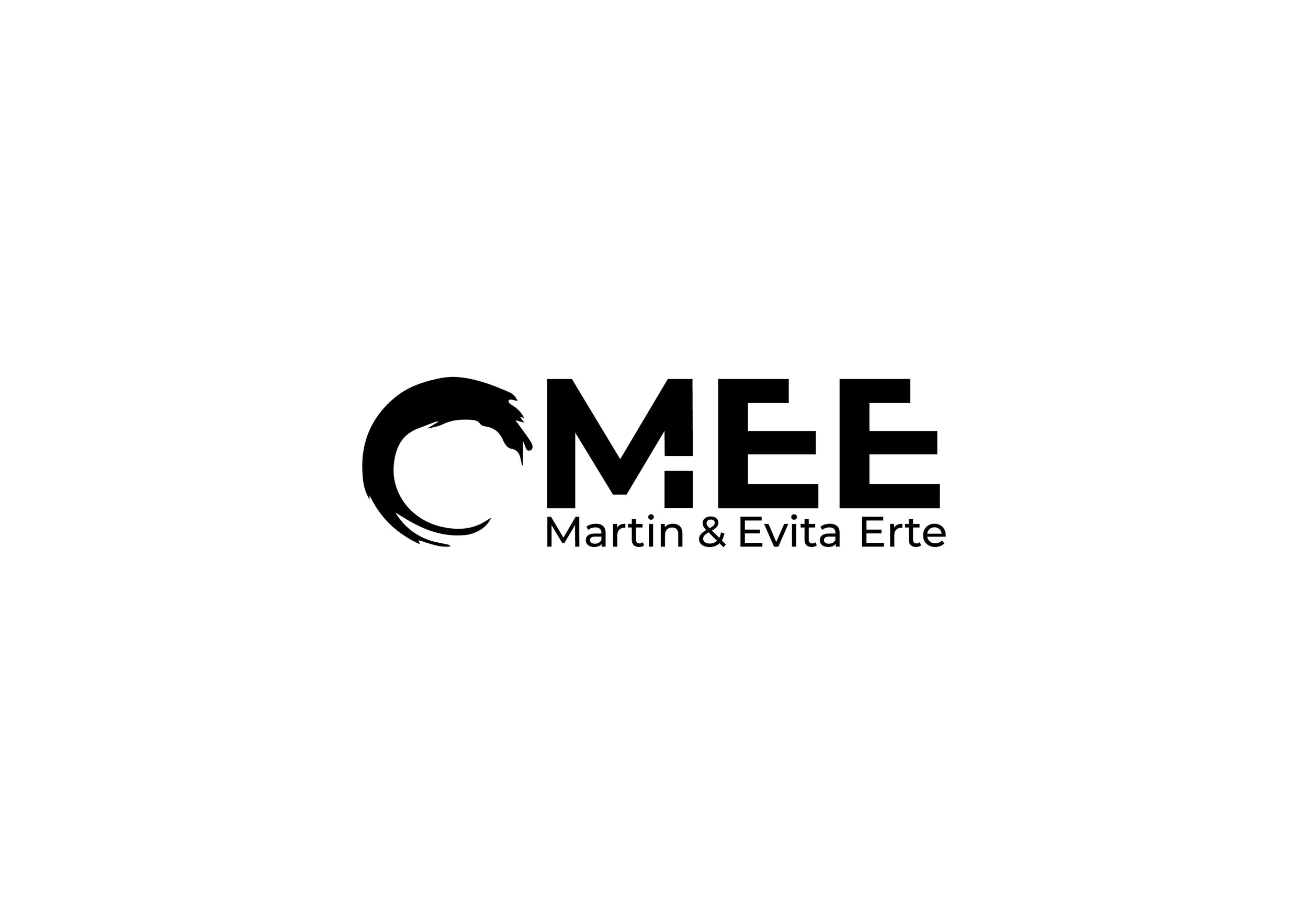 Logo für 'C MEE' mit stilisiertem Wellenmotiv, darunter die Namen 'Martin & Evita Erte'.