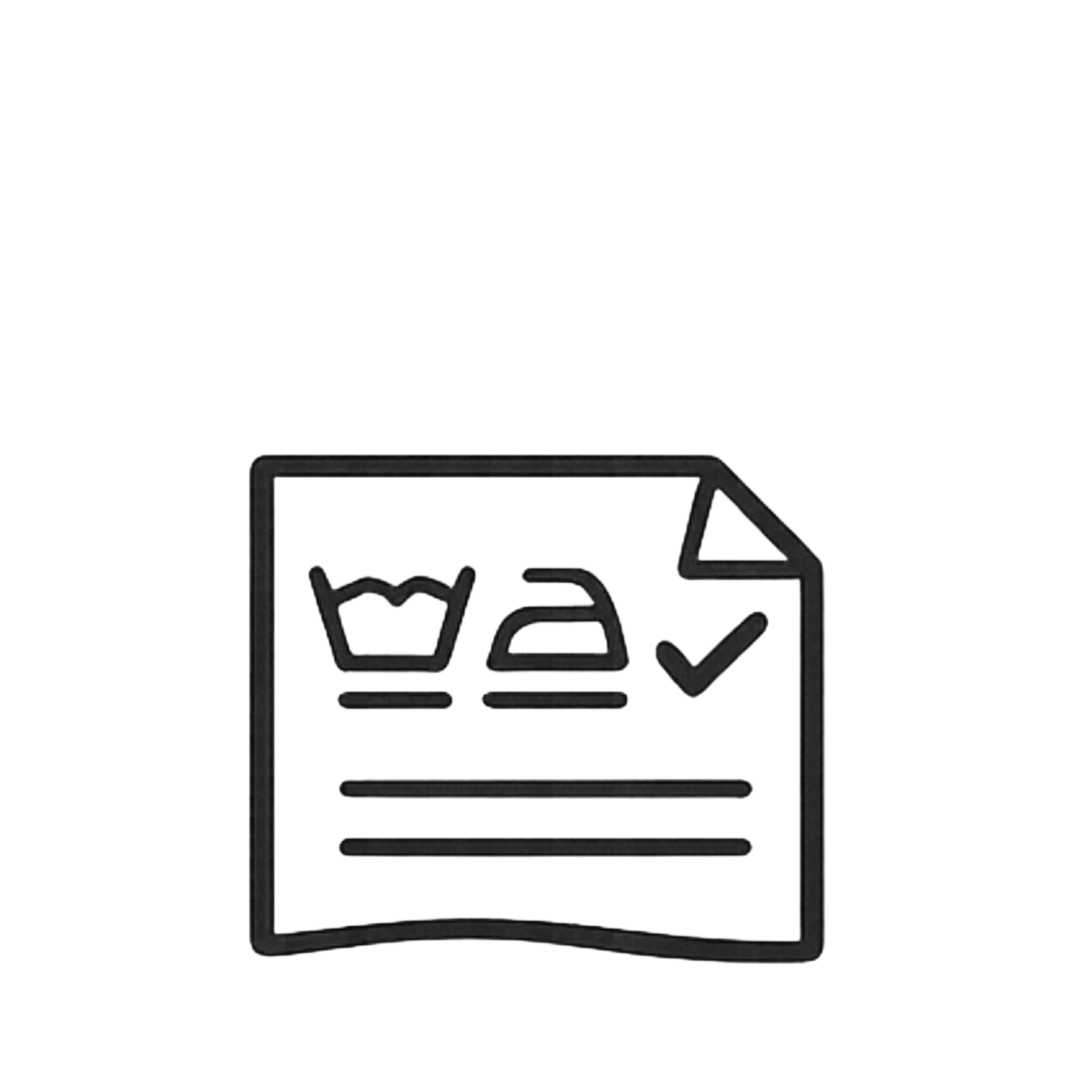 Icon of a laundry list with symbols for washing, ironing, and drying, accompanied by checkmarks.