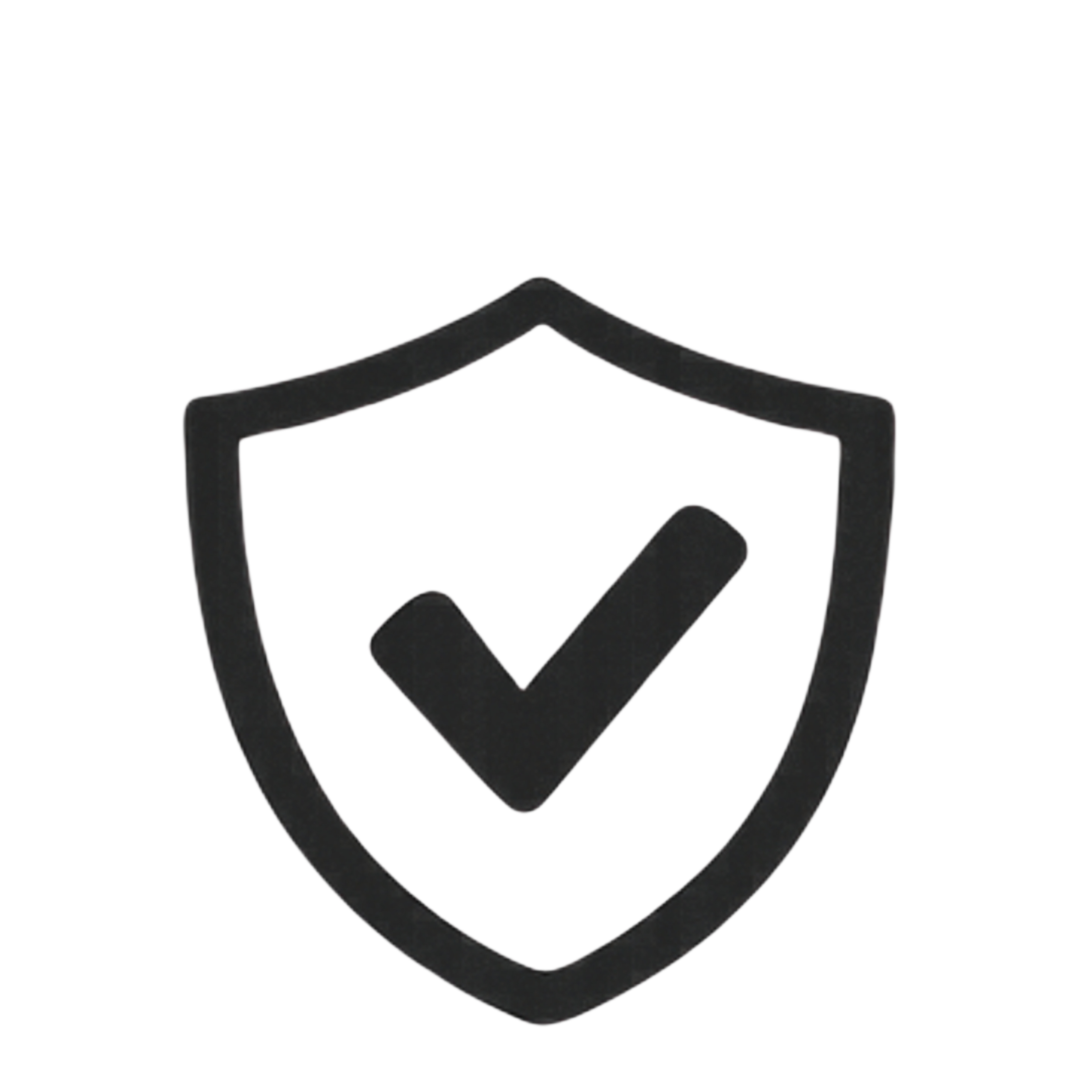 A black shield icon with a checkmark inside, symbolizing security or protection.
