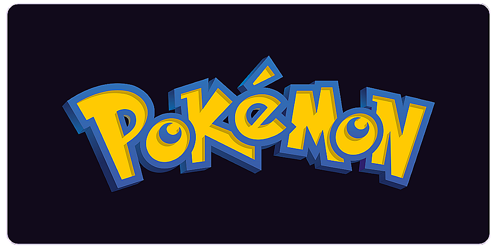 Pokemon logo with yellow letters outlined in blue on a black background.