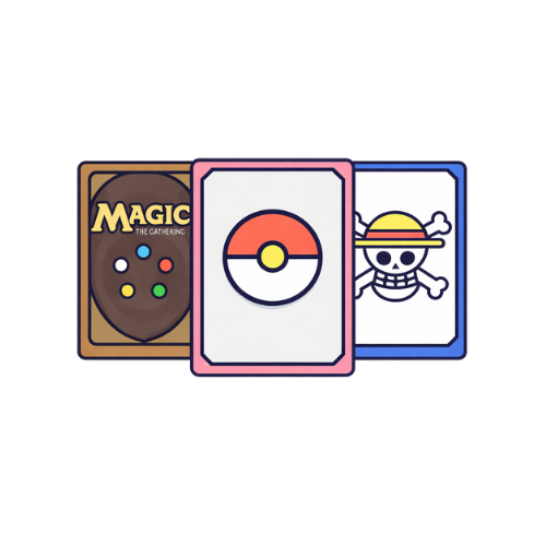 Three Pokémon cards laid side by side, featuring a chocolate chip cookie, a Pokéball, and a skull and crossbones with a straw hat.