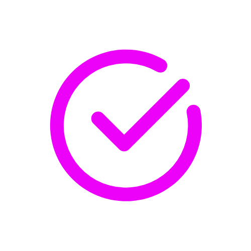 Purple checkmark inside a circle on a black background.