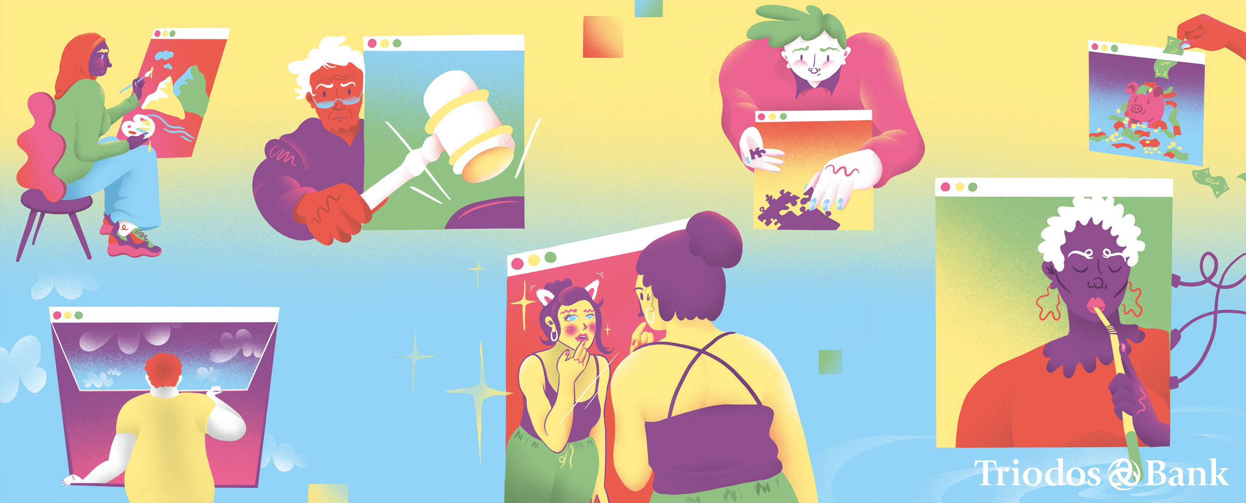 creative digital illustration online collaboration illustration diverse people working creatively modern flat illustration style digital creativity and teamwork abstract people illustration web design and digital art concept ethical about ai use