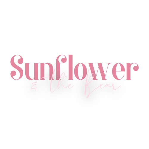 Black background with pink and white text that reads 'Sunflower & the Bear'.