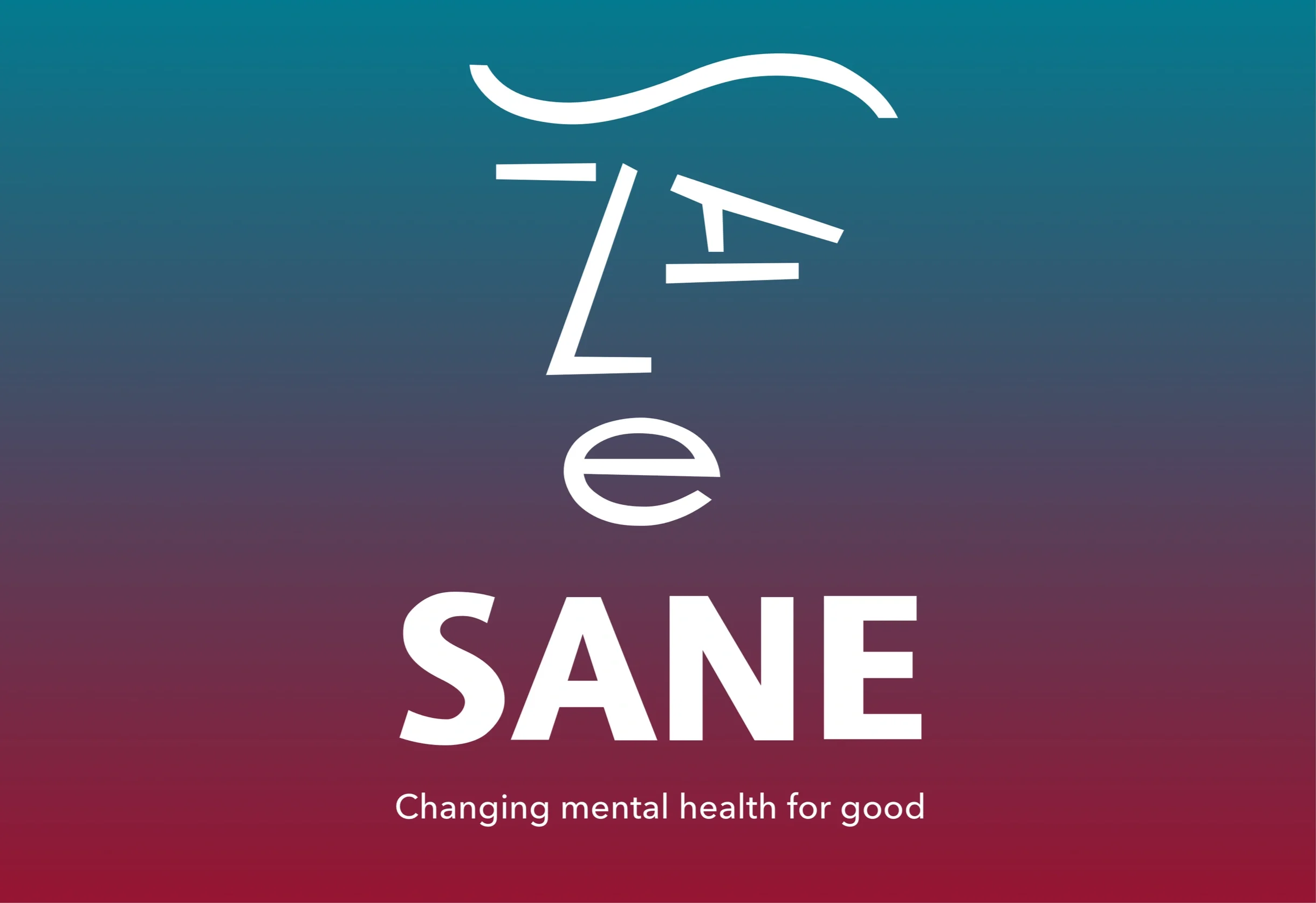 A graphic logo with the word 'SANE' vertically and a stylized brain icon above it. The slogan 'Changing mental health for good' appears below.