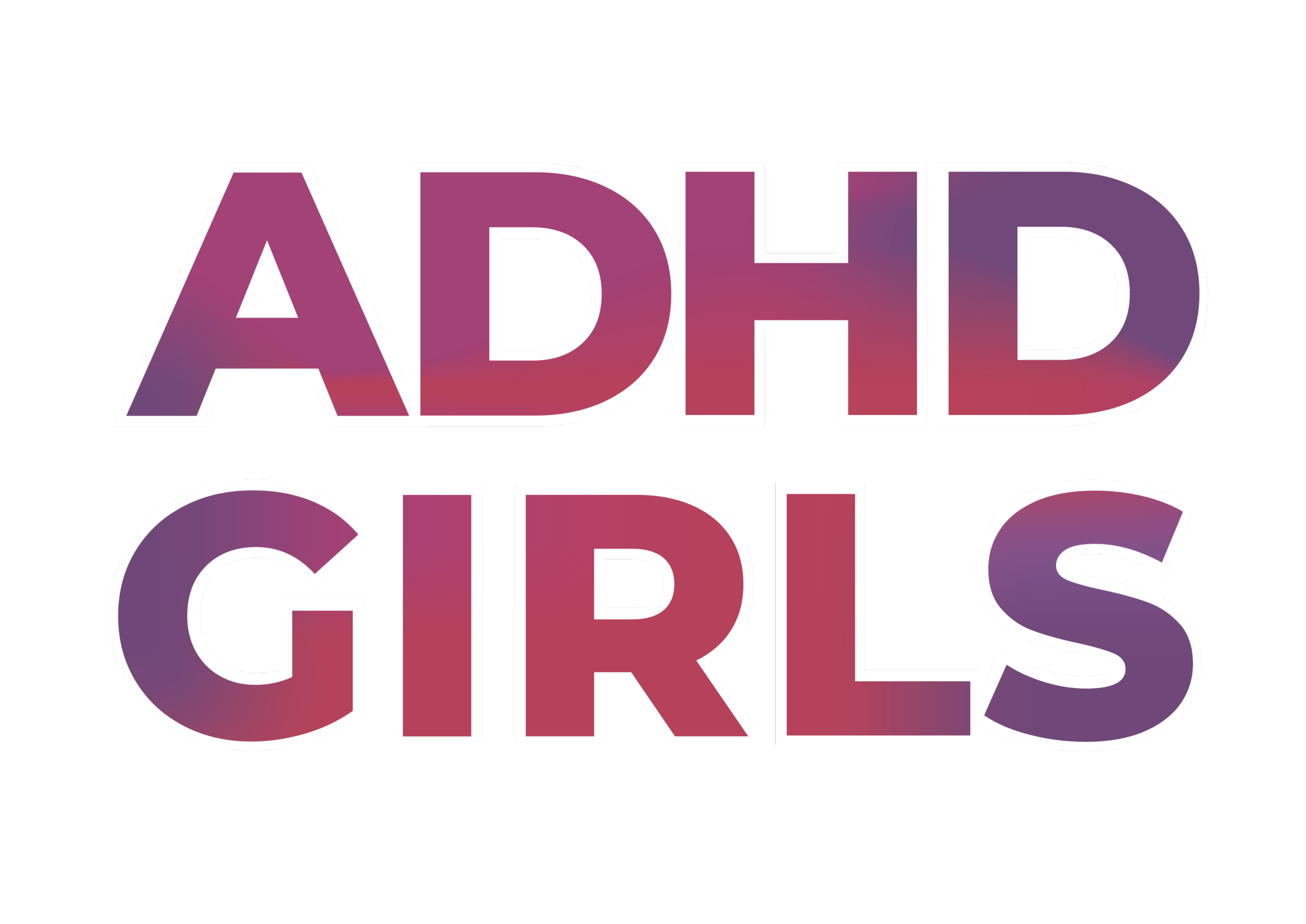 Text reading 'ADHD GIRLS' in large, colorful gradient letters with a black background.