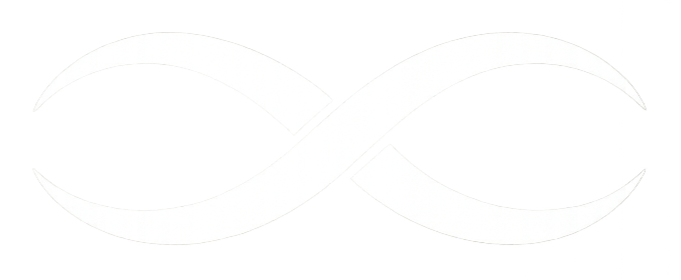 A white infinity symbol on a black background.