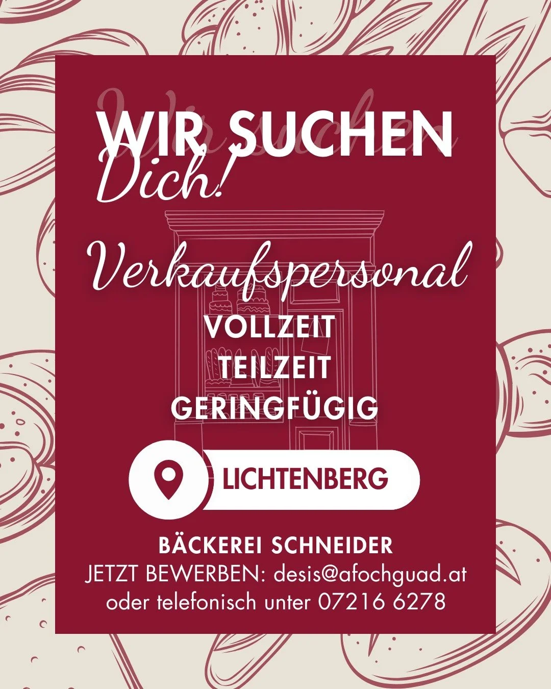 WIR SUCHEN DICH!  

F&uuml;r unsere Filiale in Lichtenberg suchen wir Verst&auml;rkung im Verkauf 🙌

Vollzeit 
Teilzeit 
Geringf&uuml;gig
 
Du arbeitest gerne mit Menschen, bist motiviert und freundlich? Dann passt du perfekt zu uns 💛
Wir sind ein 
