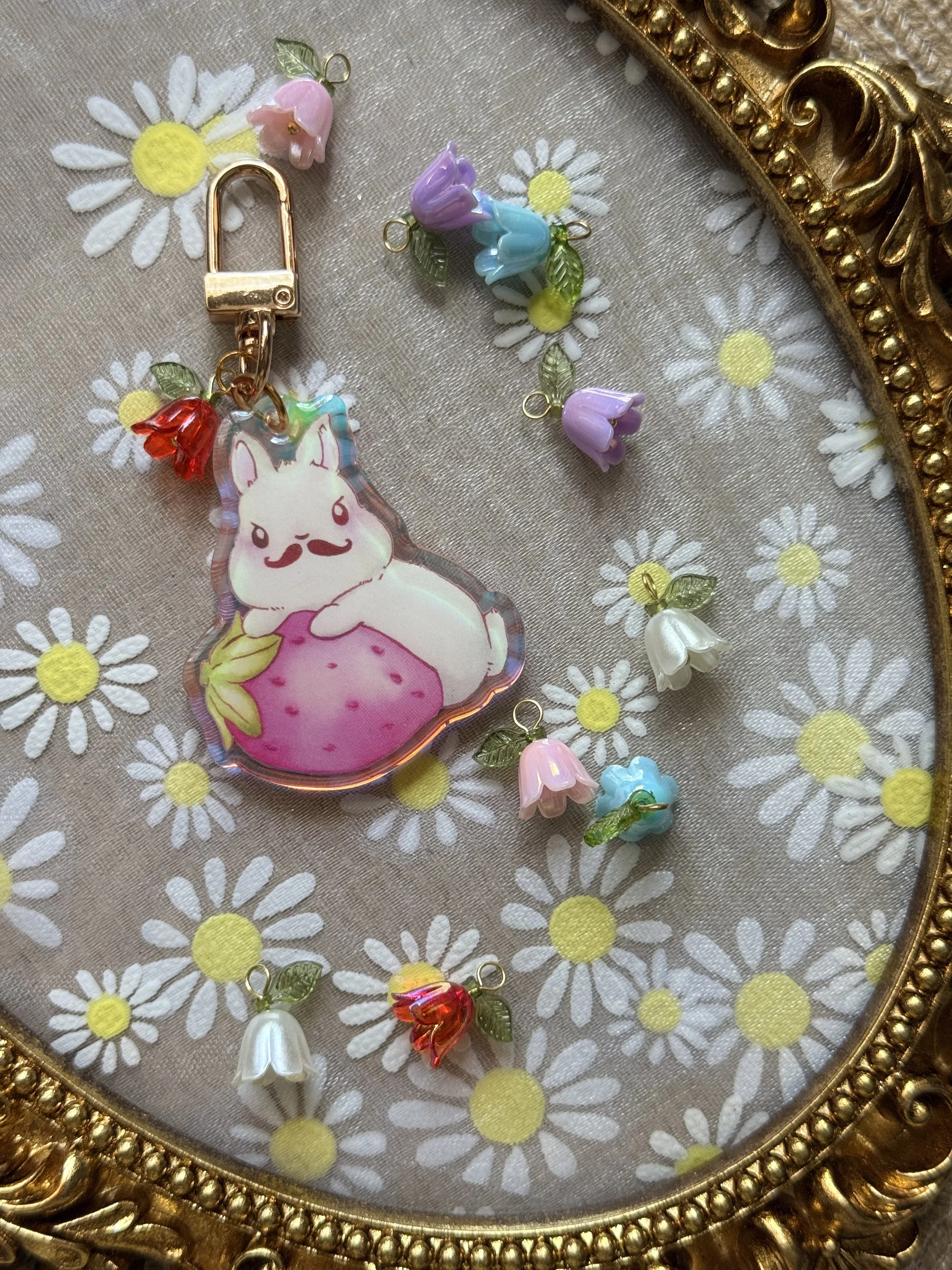 Bunny mustache Holo-epoxy Keychain