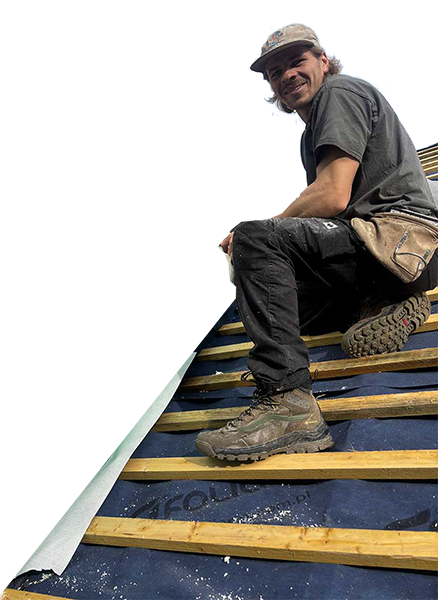 Will the Carpenter - too busy working on a roof to stop for a team photo!