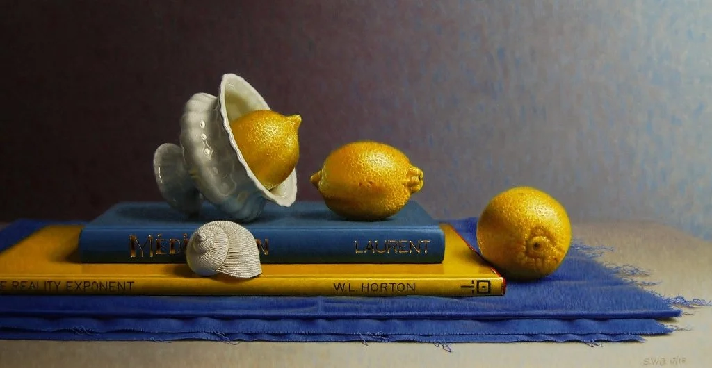 Compositie in blauw geel en rood