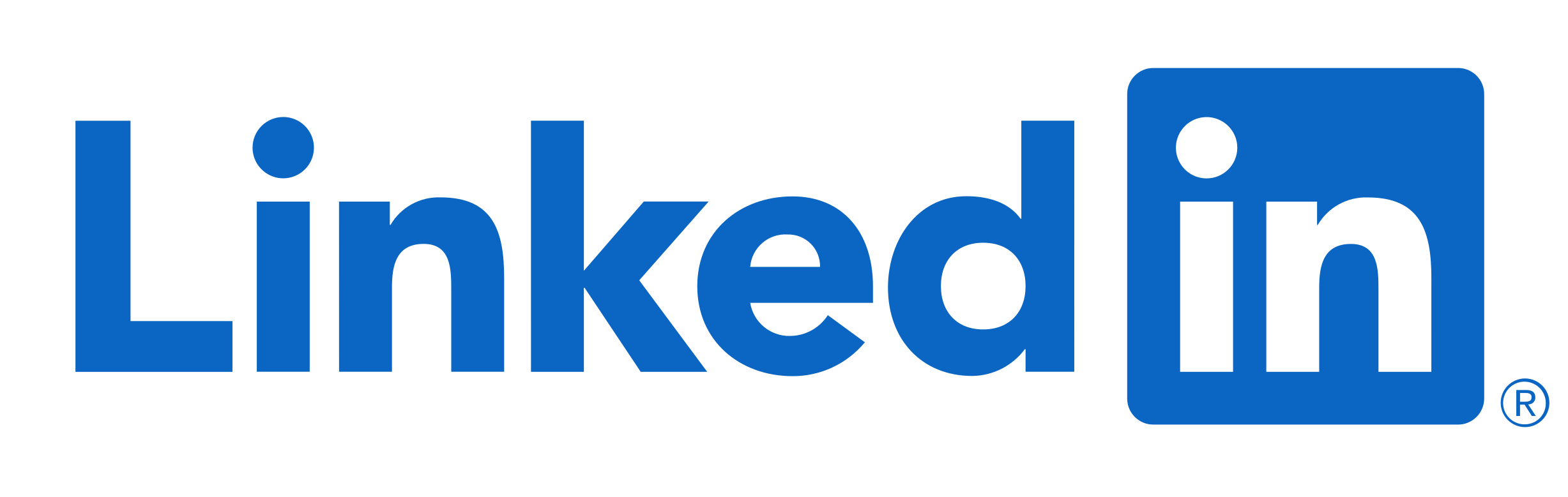 Het LinkedIn logo in blauw met de tekst 'LinkedIn'
