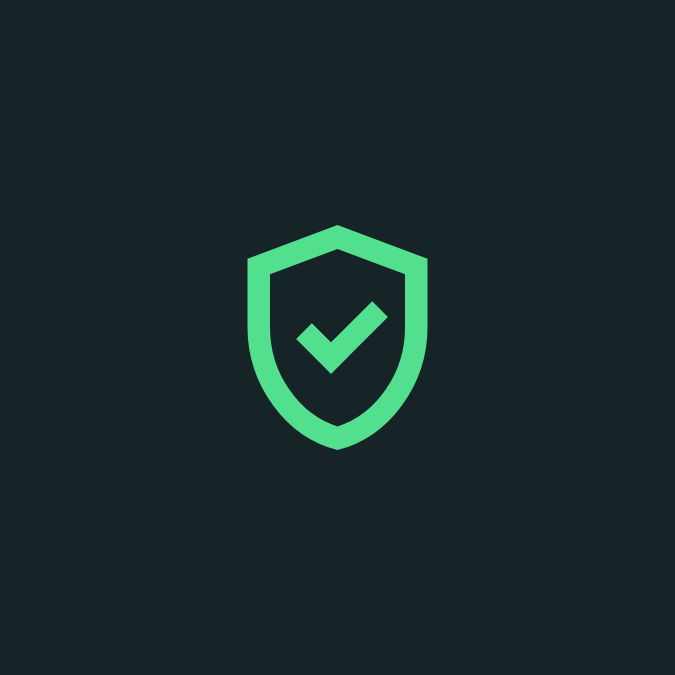 A green shield icon with a checkmark inside on a dark background.