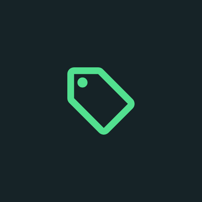 Green outline of a price tag on a dark background.