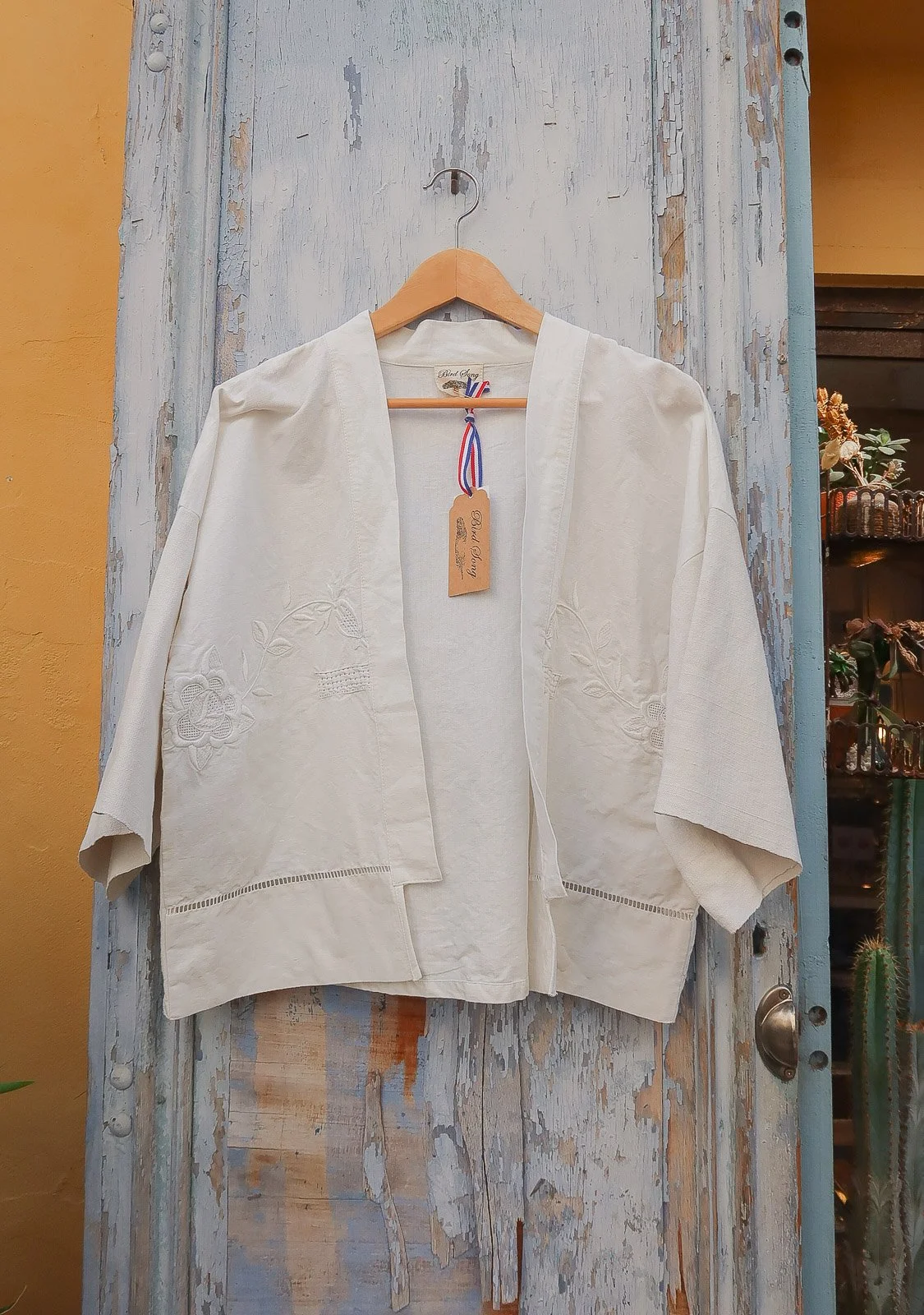 gilet kimono en drap ancien upcyclé coton Bird Song 1.jpg