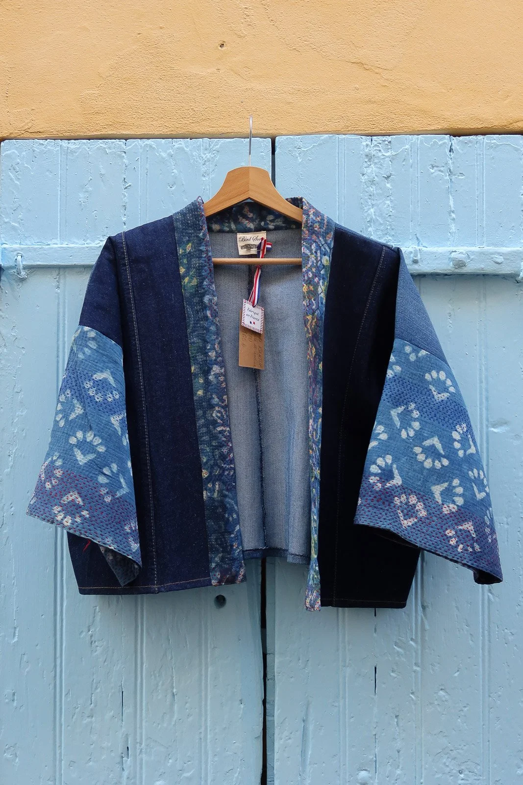 Kimono Kantha tissu upcyclé indien denim - Bird Song 1.jpg