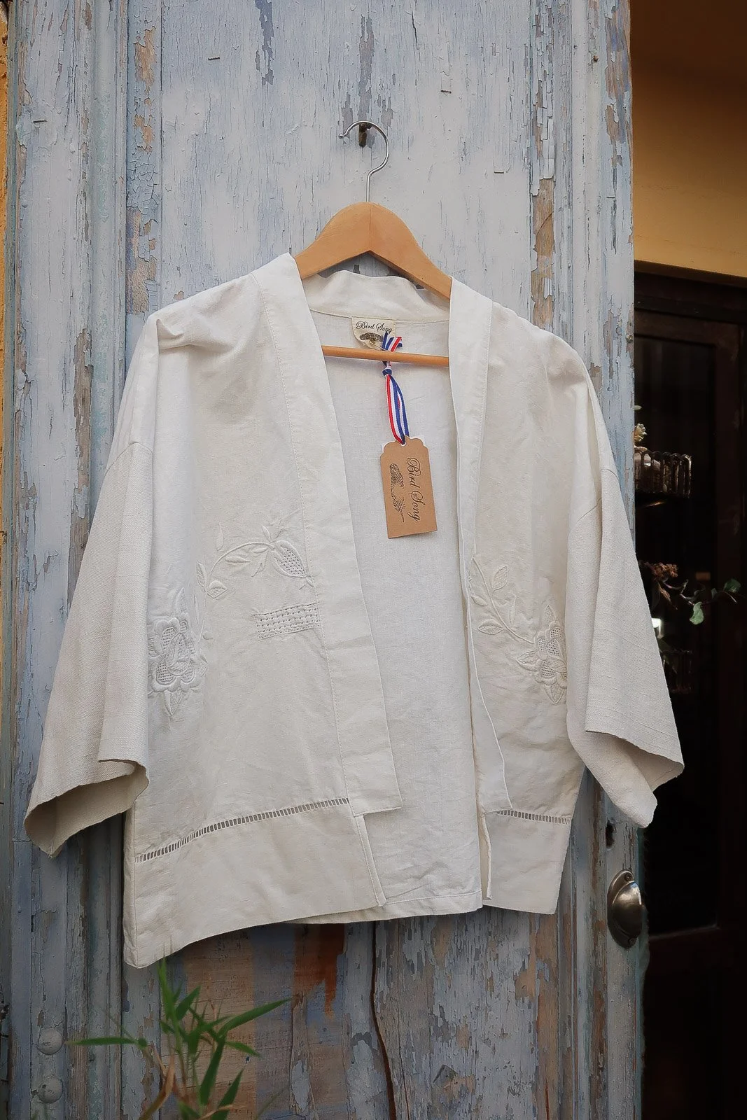 gilet kimono en drap ancien upcyclé coton Bird Song 3.jpg