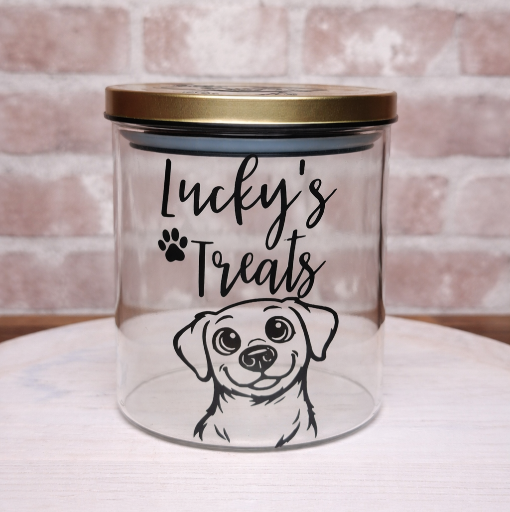 Personalised Treats Jar with Gold Lid