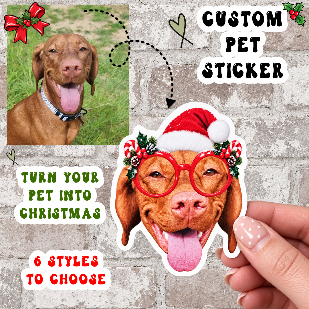 Custom Pet Portrait Christmas Sticker