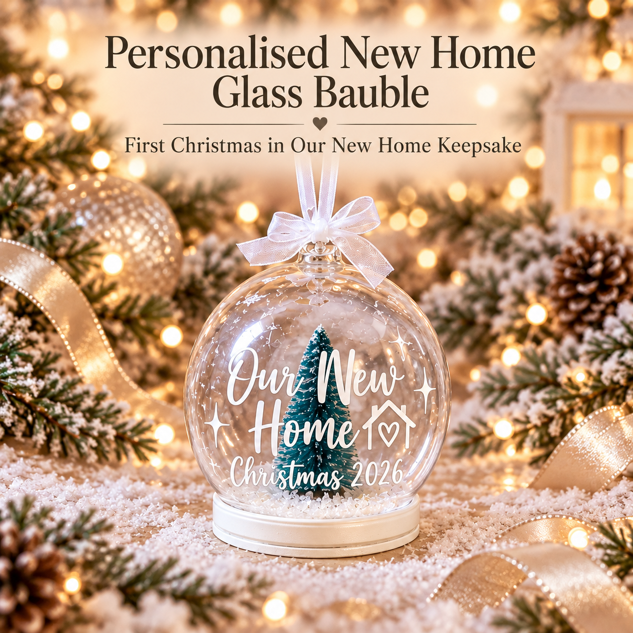 Personalised Our New Home Christmas 2026 Glass Snow Globe Bauble