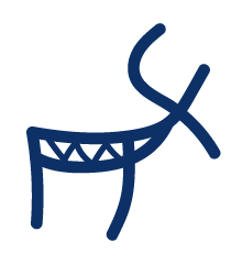 Piirros koiran pään ja kehon siluetti, jossa on viivoja ja yksinkertaisia muotoja.