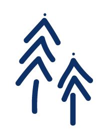 Kolme sinistä puutähtiä kuvassa.