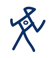 Näkymä piirustuksesta, jossa on yksinkertainen ihmisen muotoinen hahmo, joka on piirretty viivoilla ja muodoilla.