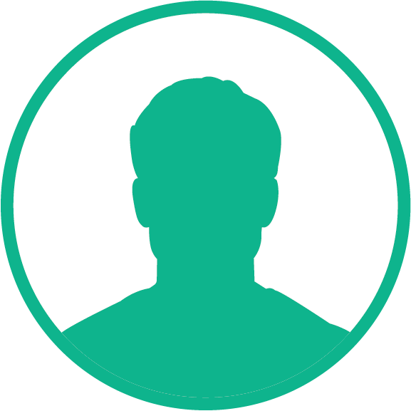 Silhouette of a person's head and shoulders within a circular border.