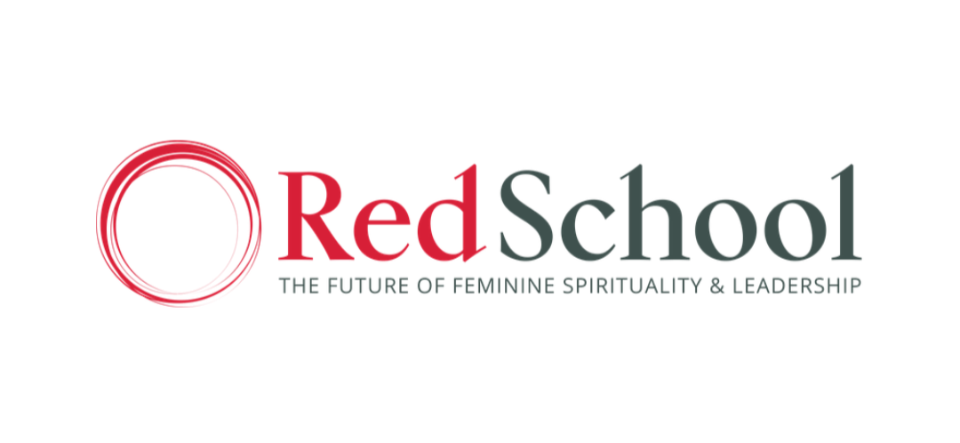 Logo for Red School with a red circular emblem and the text "Red School" and the tagline "The Future of Feminine Spirituality & Leadership"