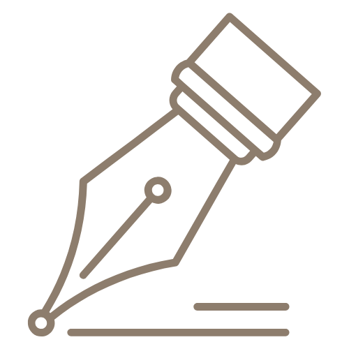 Line drawing of a fountain pen writing on paper.